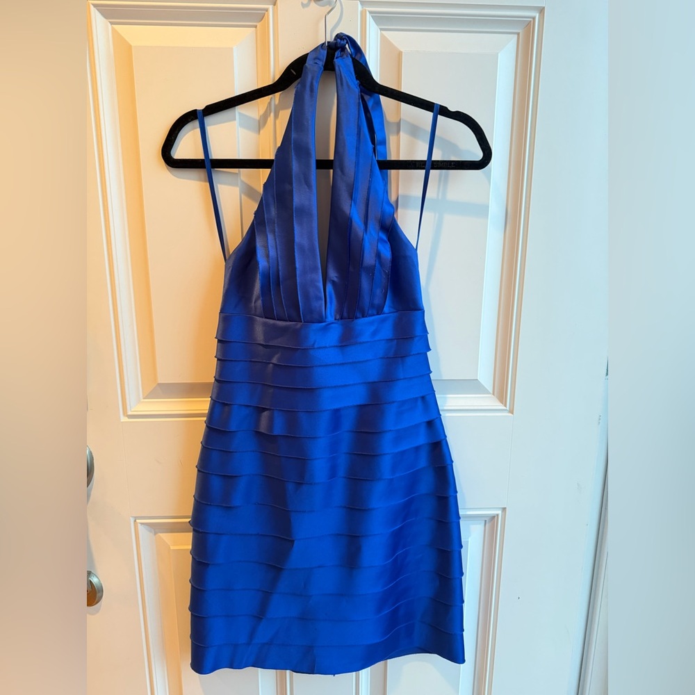 BCBGMaxAzria Vibrant Blue Layered Halter Dress